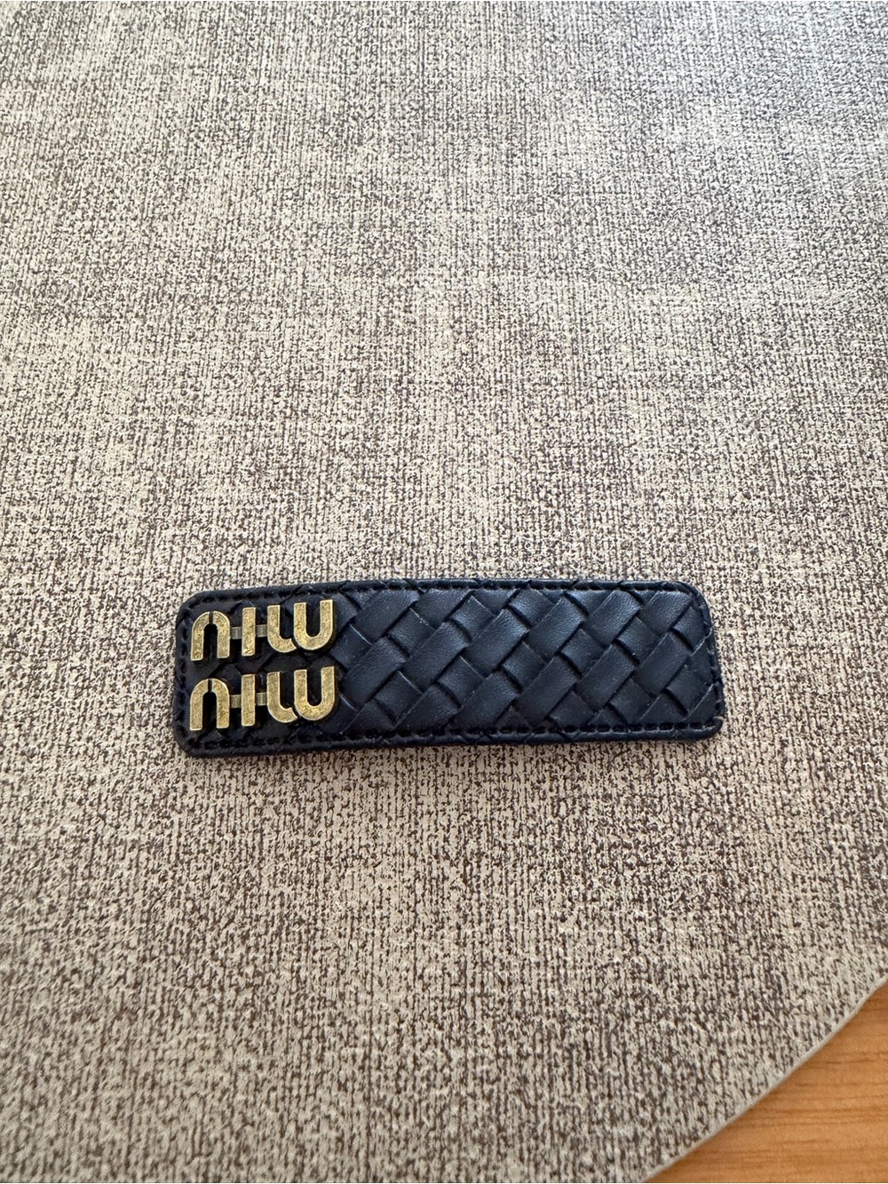 Miu Miu Black Woven Leather Money Clip with Gold Logo Hardware